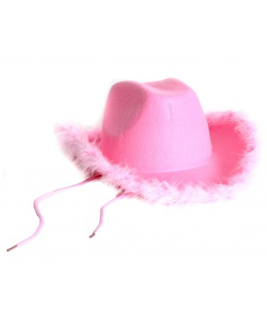 Pink cowgirl hat with fluff trim BUY